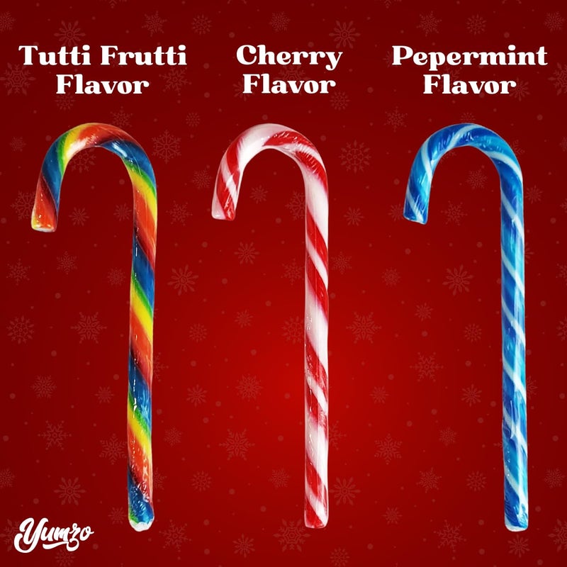 Christmas Candy Canes Tutti Frutti, Blue/White Peppermint, Red and White Cherry Mix Flavors - Bulk Candy Canes Individually Wrapped for Family Holiday Indulgement, Candy Cane Gift Set (50 Count) - Image 2